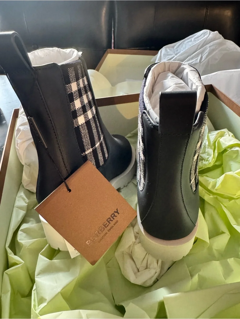 Brand new never worn Burberry Kids' Dearington Check Chelsea Boot